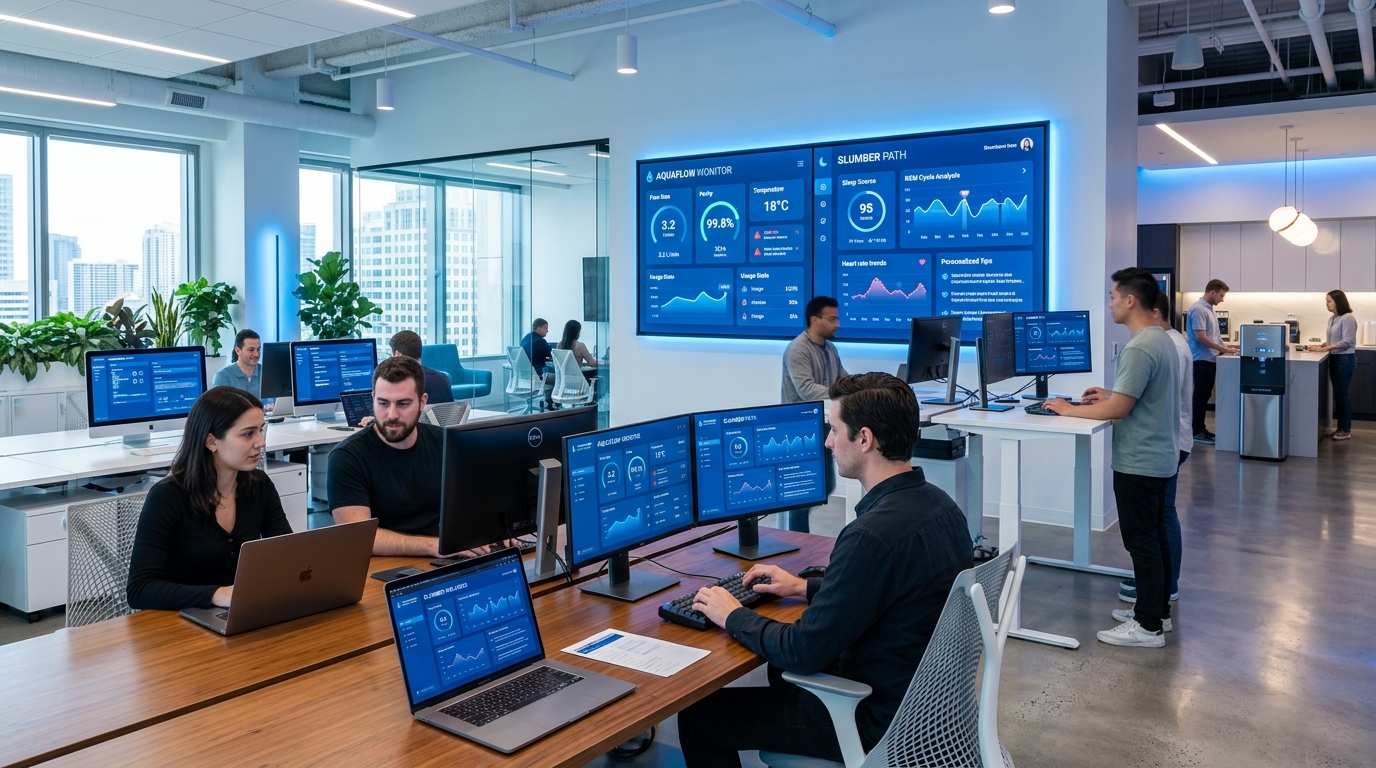 Sleep Water Technology modern office and smart water tech dashboards